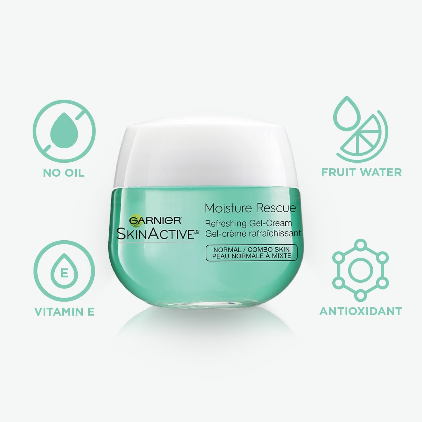 Garnier SkinActive Moisture Rescue Refreshing Gel-Cream for Normal/Combo Skin, Oil-Free, 1.7 Oz (50g), 1 Count (Packaging May Vary)