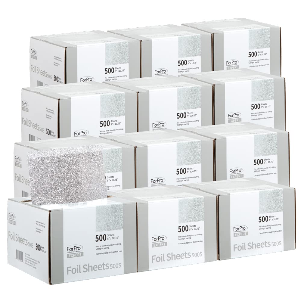 ForPro Professional Collection Expert Embossed Foil Sheets 500S, Aluminum, Pop-Up Foil Dispenser, Hair Foils for Color Application & Highlighting