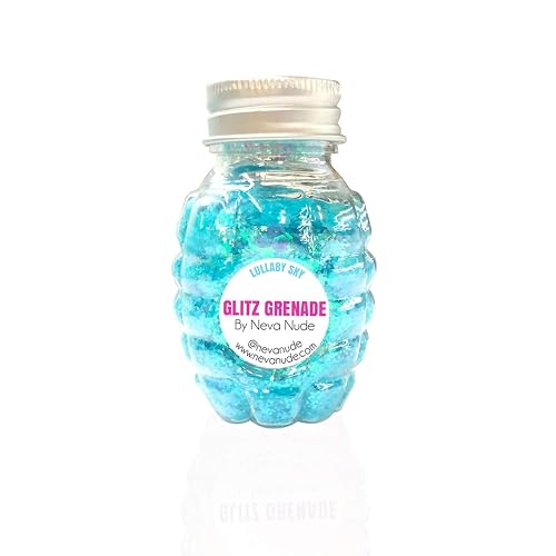 Neva Nude Lullaby Sky Iridescent Holographic Blue Chunky Glitter in Aloe Gel Glitz Grenade Keychain Festival Rave Face Body Hair