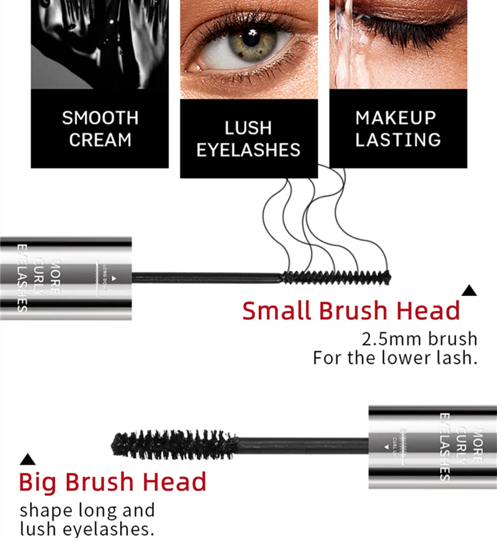 2 in 1 Mascara for Fine Short Eyelash, Big and Small Brush, Washable Voluminous Eyelash Mascara Intense Lengthening for Women and Girls, Black (1 Pcs)