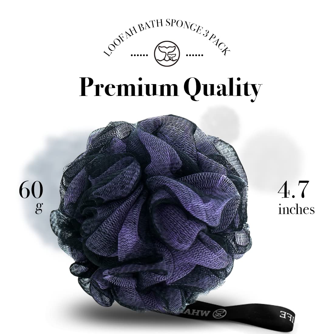 Loofah Sponge Bath Sponge for Women Men 4 Pack (Purple Blue Red Green)