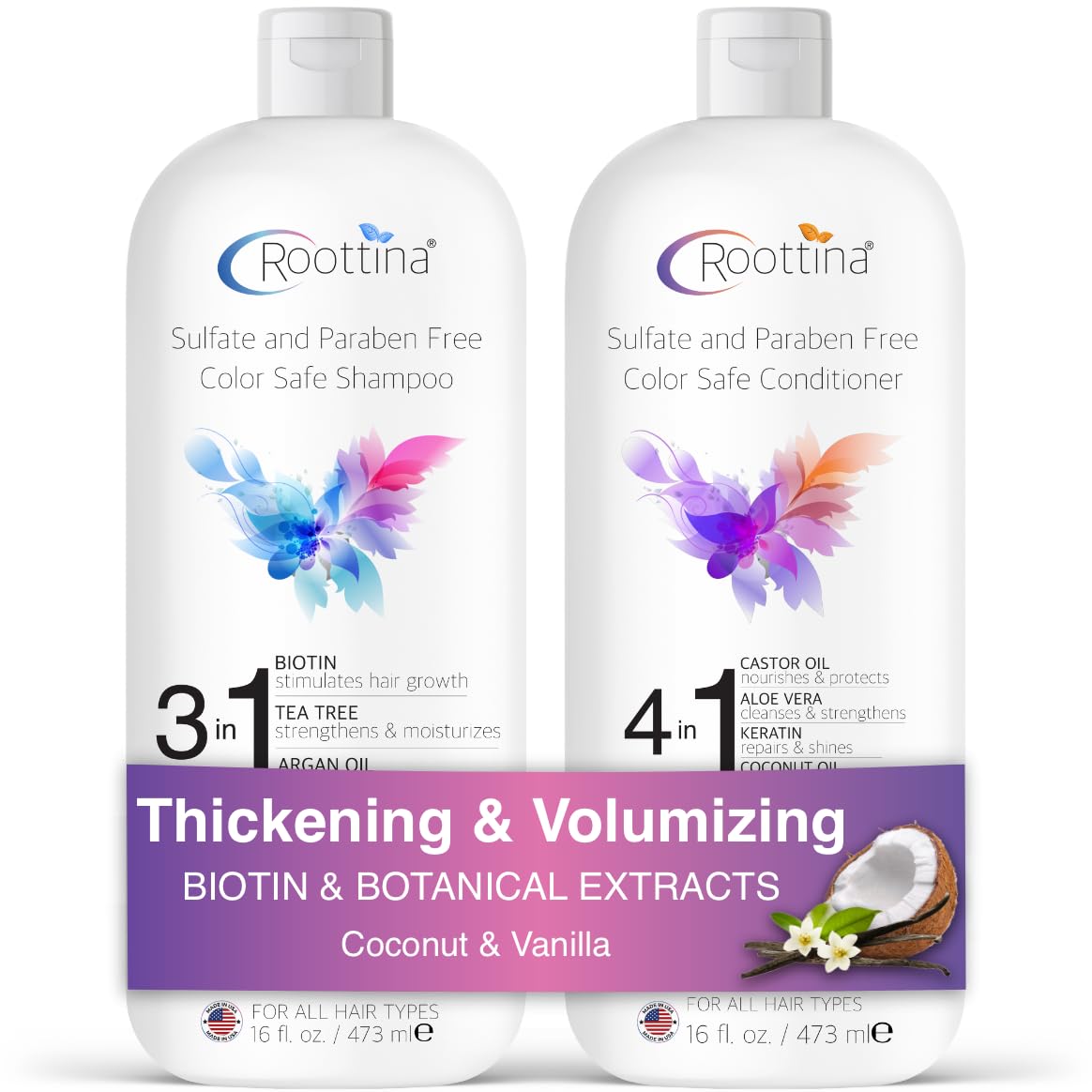 Hair Thickening Shampoo and Conditioner Set for Thinning Hair and Hair Loss Concerns - Volumizing Formula With Biotin & DHT Blockers, Sulfate-Free