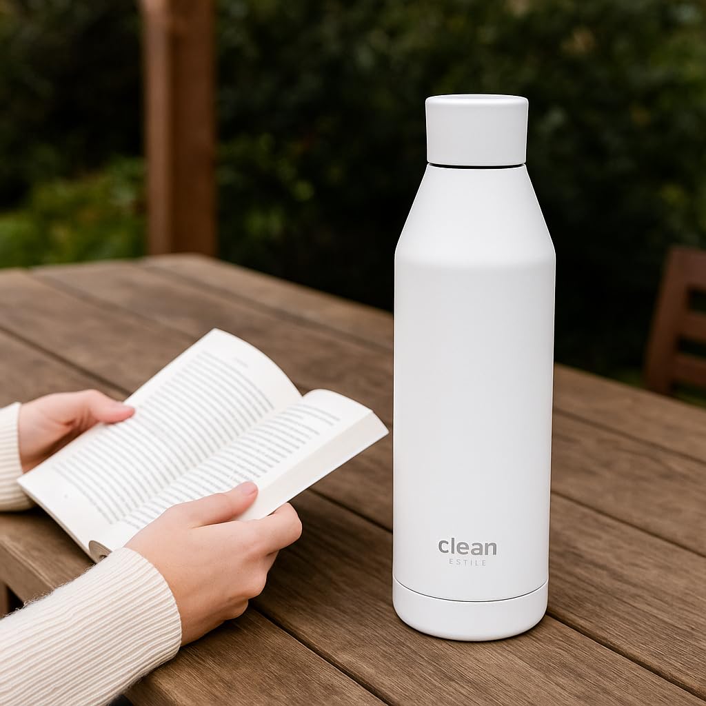 The Clean Hydration Co, Canteen 17, Easy to Clean Vacuum Insulated Stainless Steel Water Bottle with Removable Bottom Cap (White)