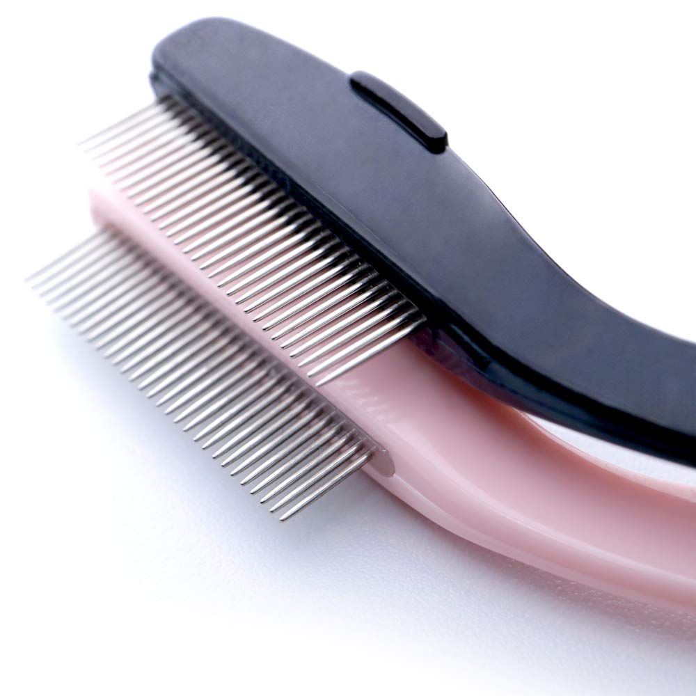 G2PLUS 4PCS Folding Eyelash Comb, Eyebrow Comb Metal Teeth, Eyelash Separator Comb, Eyelash Brush and Comb, Professional Tool for Define Lash & Brow