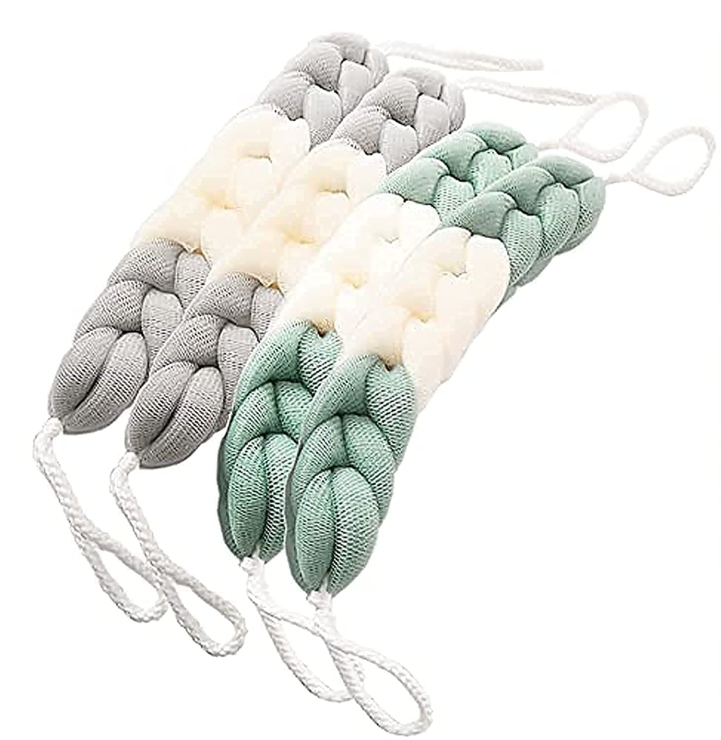 MURRI&MURRDI 4 Packs Long Loofah Back Scrubber for Shower,Body Bath Sponge Ball with Rope Handles,Stretch Exfoliating Mesh Sponge for Men and Women