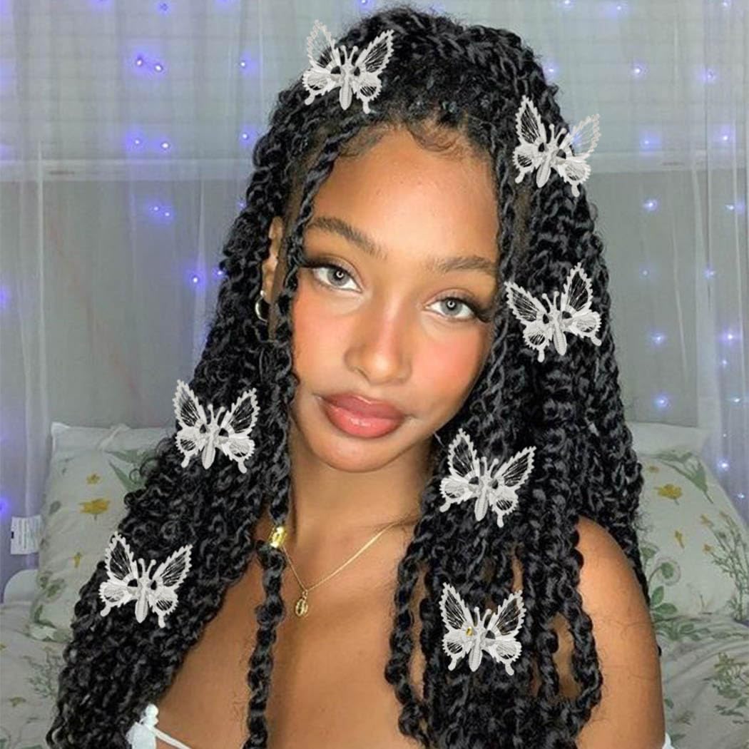 BARTOSI Butterfly Hair Clips Silver Metal Hair Pins Moving Butterfly Hair Accessories for Women and Girls (Pack of 2)