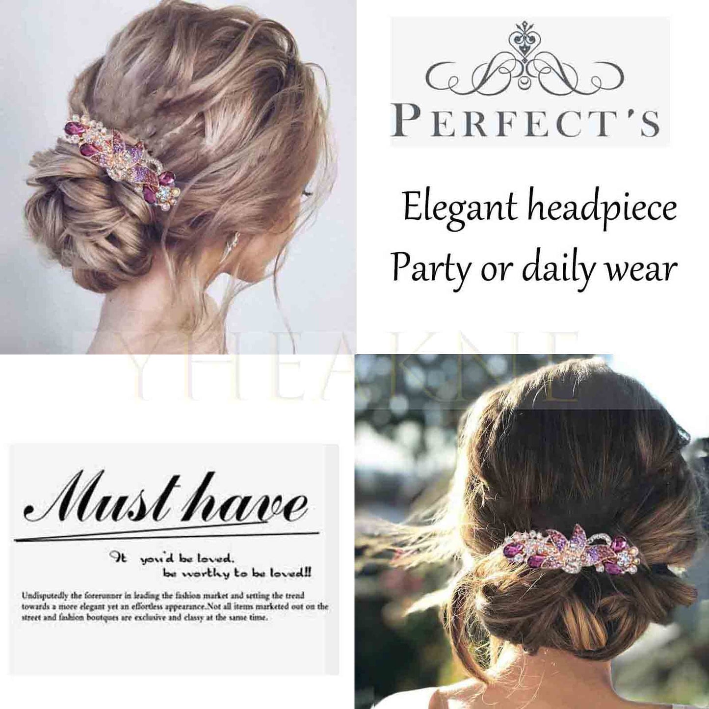 Yheakne Crystal Hair Clip Barrette Purple Rhinestone Hair Barrette Clip Bling Wedding Headpieces Flower Decorative Head Clip Headwear Bride Hair