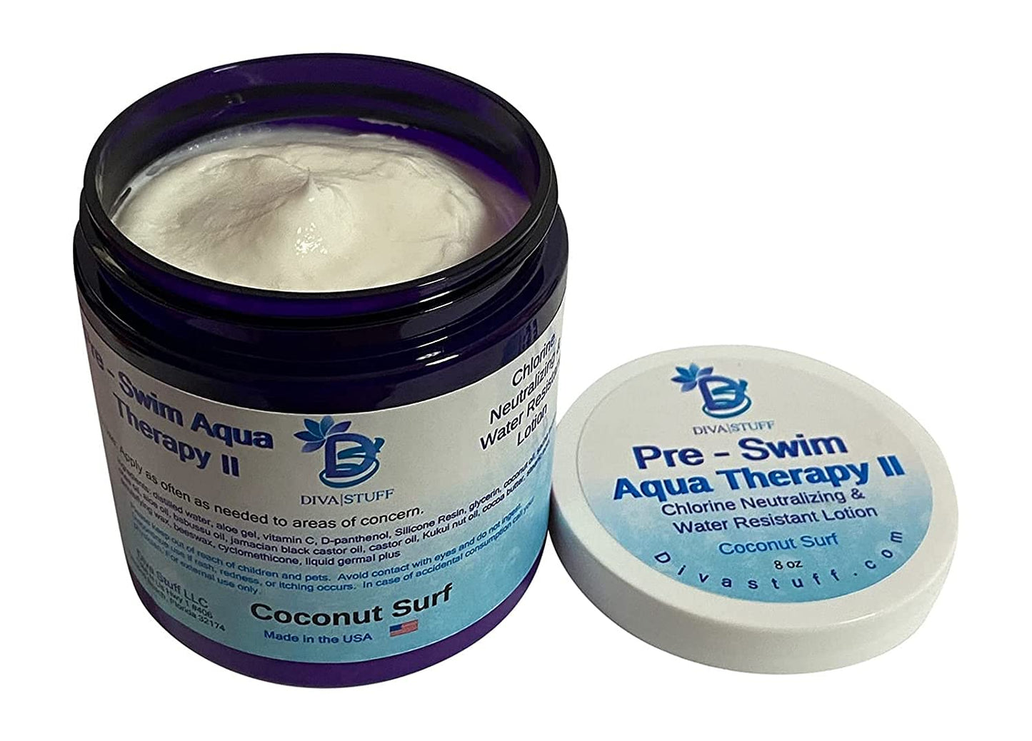 Diva Stuff Pre-Swim Aqua Therapy Chlorine Neutralizing Body Lotion, Protects Skin From Chlorine and Salt Water (Coconut Surf Water Resistant)