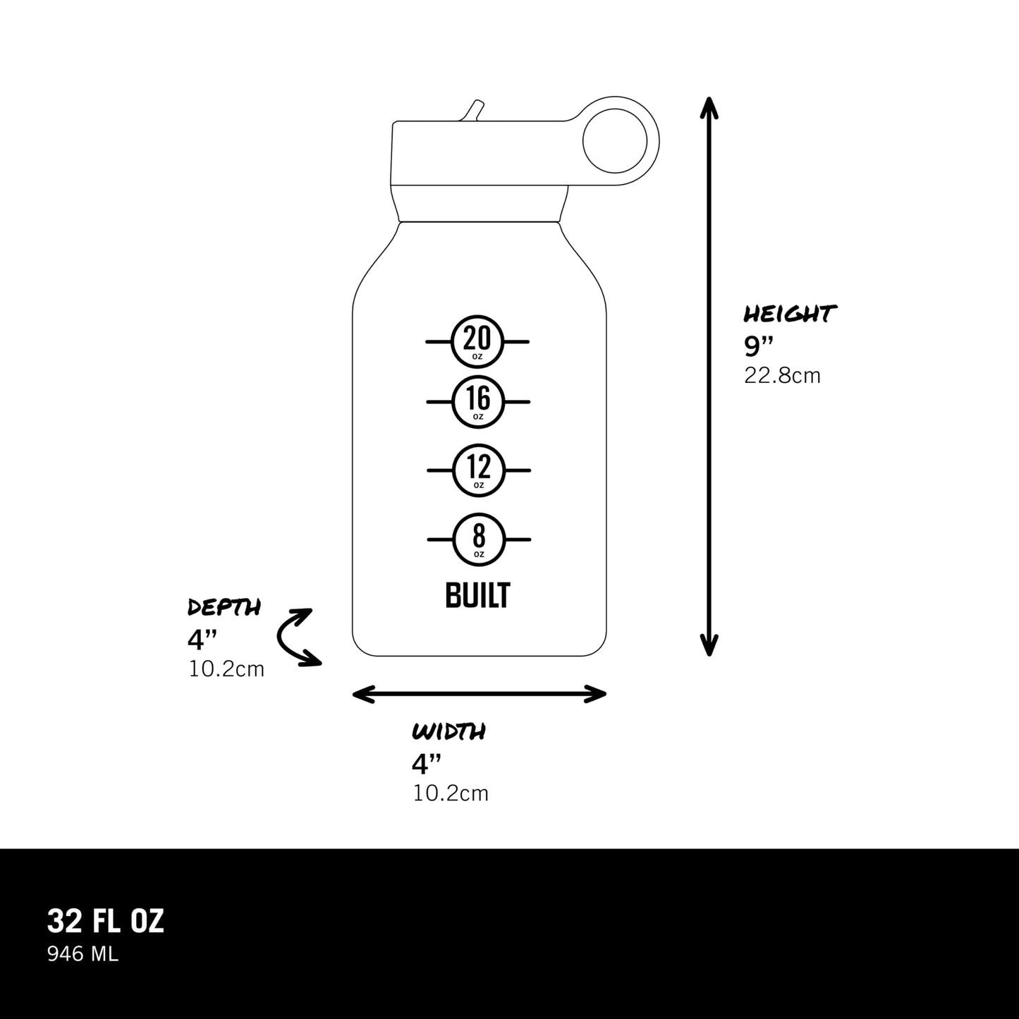 Built 32oz Single-Walled Motivational Bottle with Straw Lid, Sea Glass, Spill Resistant Travel Cup Keep Drinks Cold for Travel