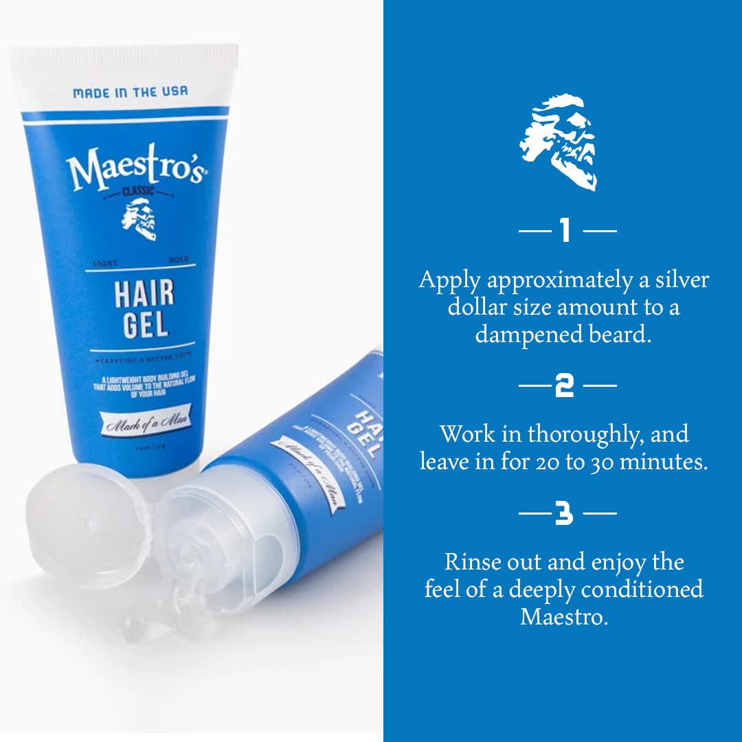 Maestro's Classic Hair Gel - Mark of a Man Blend | Medium Hold Men's Styling Gel | Flake-Free, Lightweight Formula for All Hair Types | Classic
