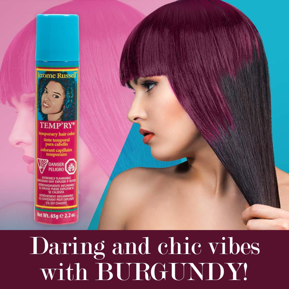 Jerome Russell Temp'Ry Spray-On Temporary Hair Color - Burgundy Instant Highlights and Root Touch Up, Washable Salon Quality Styling Tint, 2.2 oz, 3