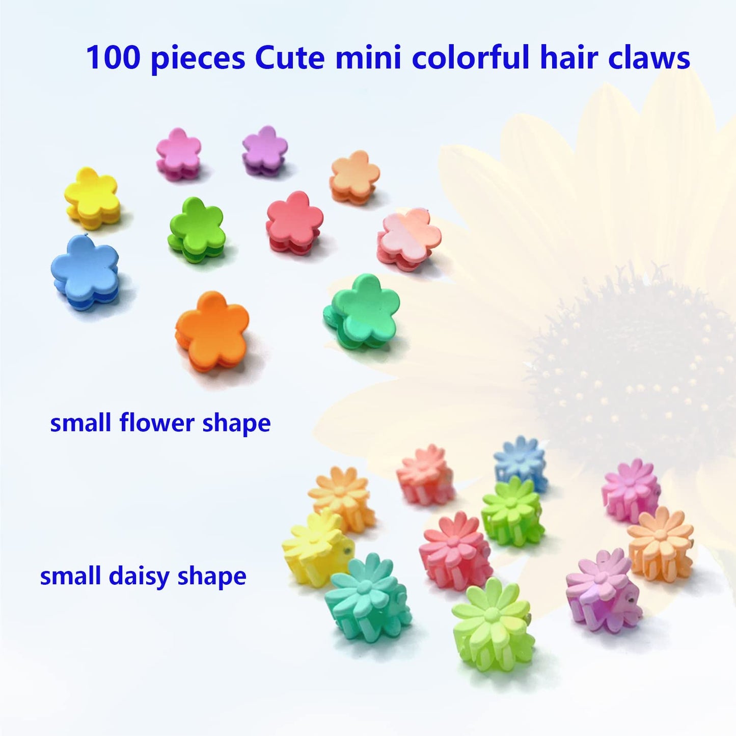 MOODKEY Kids Hair Accessories: 100PCS Mini Daisy Claw Clips, Barrettes, Cute Bangs Pins in Candy Colors for Girls, Teens, and Toddlers (Random Colors)