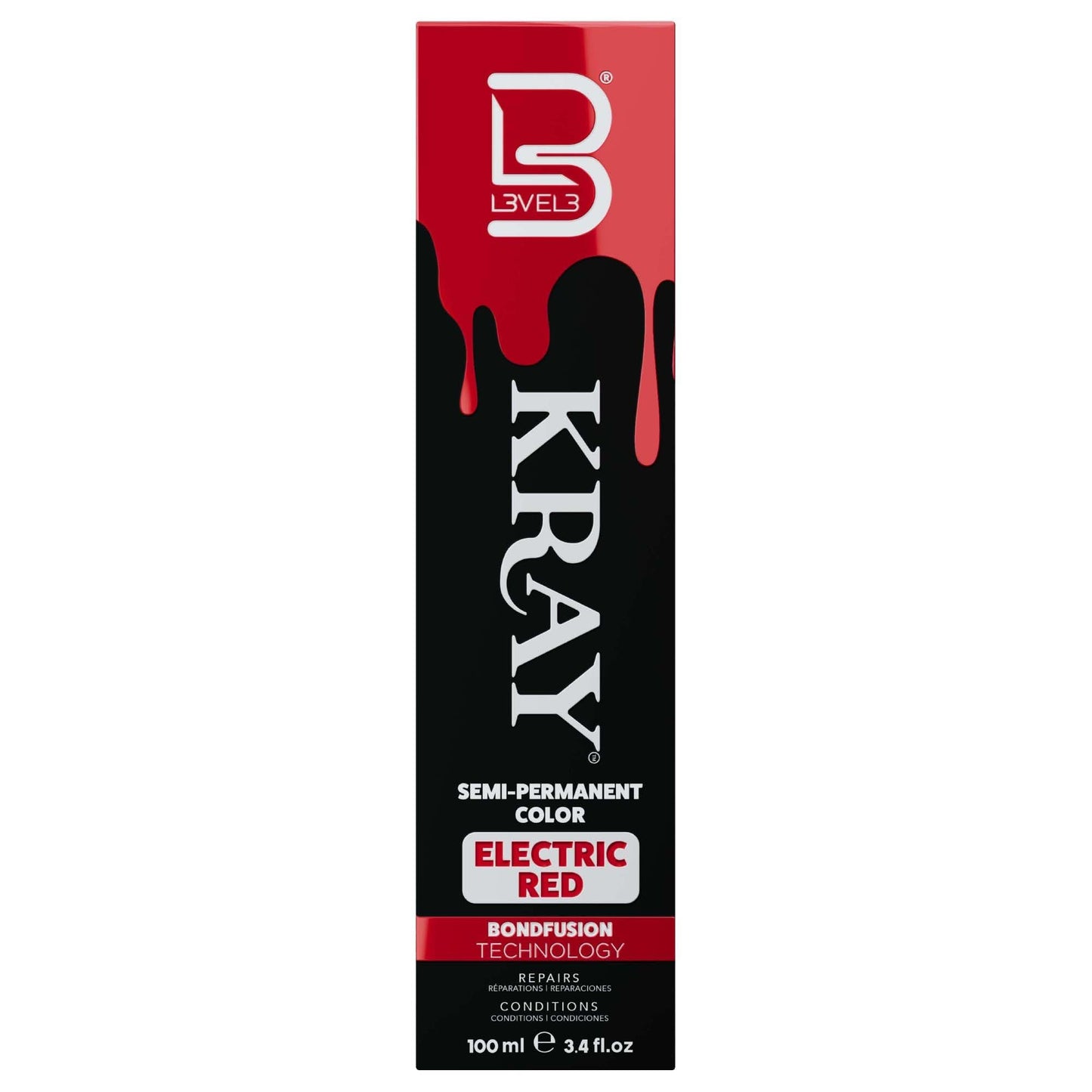 L3 - Level 3 Electric Semi Permanent Hair Color - Vibrant Long Lasting Shine - Argan Oil Protection - 100 ml - Electric Red