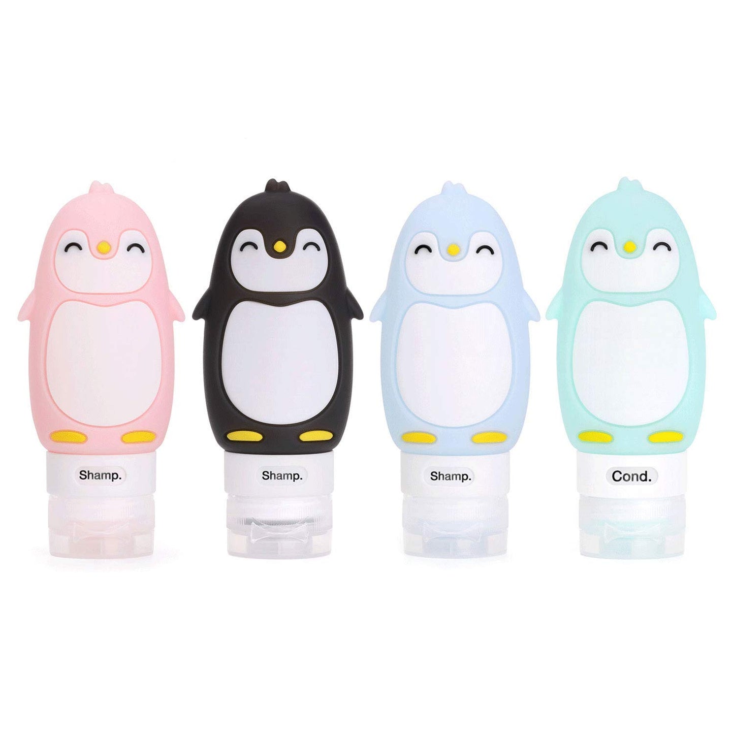 AUTENS Leakproof Silicone Travel Bottles Accessories Set,3oz (90ml) 4 Pack Refillable Cute Penguin Travel Containers for Shampoo,Lotion Sunscreen ect.