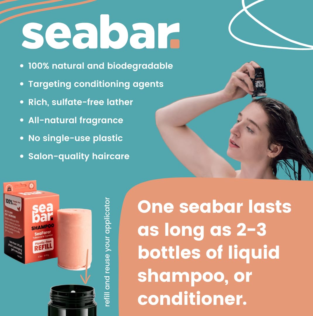 SeaBar Shampoo & Conditioner Bar Set - All Natural Hair Shampoo - Vegan, Sulfate-Free, Eco Friendly Zero Waste Reusable Packaging with Travel