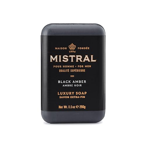 Mistral Black Amber Luxury Bar Soap for Men | Men’s Natural Soap Bar | Paraben, Phthalats Free | Moisturizing & Triple-Milled Natural Soap for Men