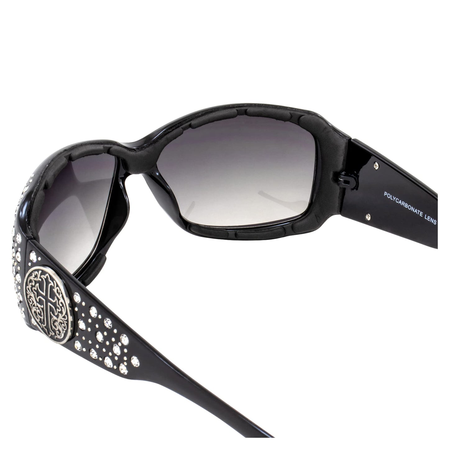 Rodeo Queen Mercy Padded Motorcycle Cross Sunglasses for Women Black Frame w/Bling Rhinestones & Smoke Gradient Lens