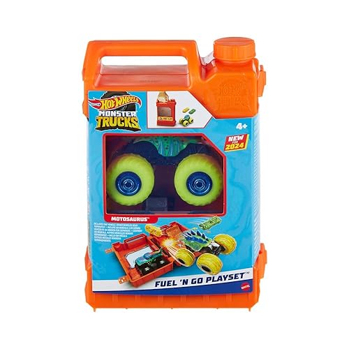 Hot Wheels Monster Trucks Refueling and Starting Track for Gas Canister Toy Cars, Includes 2 Vehicles, 4 Years (HXT04)
