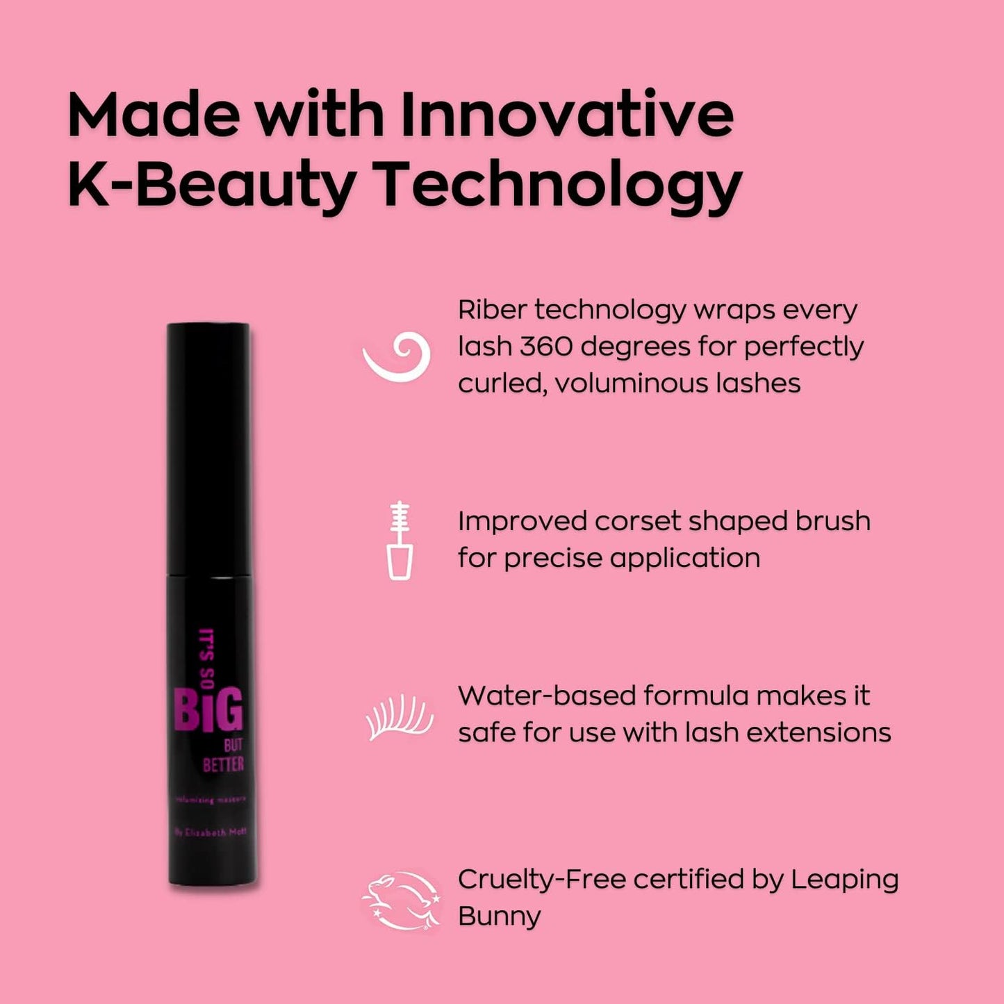 Elizabeth Mott Black Volumizing Mascara Set - Smudge-Proof, Water-Resistant, Lengthening Fiber Formula with Hourglass Wand - Cruelty-Free, Safe