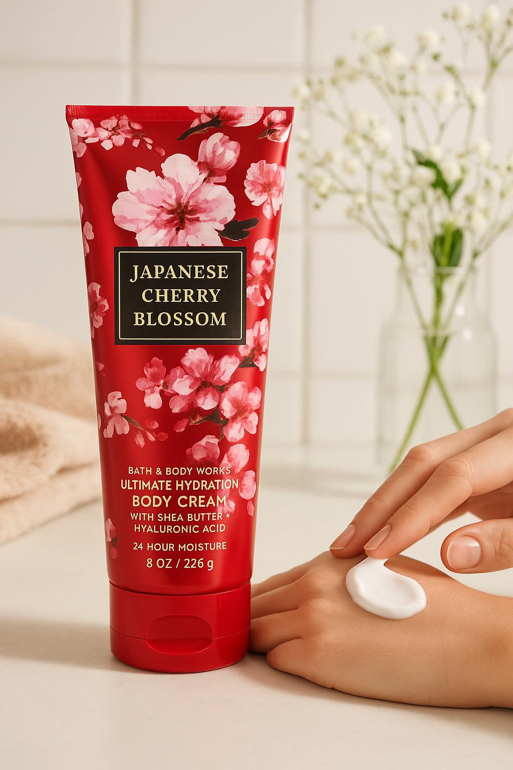 Bath & Body Works Japanese Cherry Blossom Ultimate Hydration Body Cream, 8 oz / 226 g - Aloe, Shea Butter, Cocoa Butter, 24-Hour Moisture