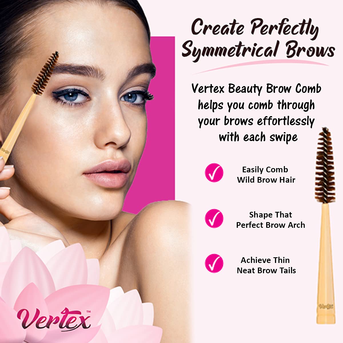 Vertex Eyebrow Brush Spoolie Comb - For Eyebrows Blending Brow Pomade | Small Angled Eyelash Brush For Longer Lashes