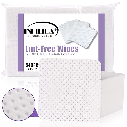NXJ INFILILA Lint Free Nail Wipes, 540PCS Non-Woven Fabric Dry Nail Prep Wipes, Super Absorbent Nail Polish Remover Wipes Lash Extensions Glue Nail