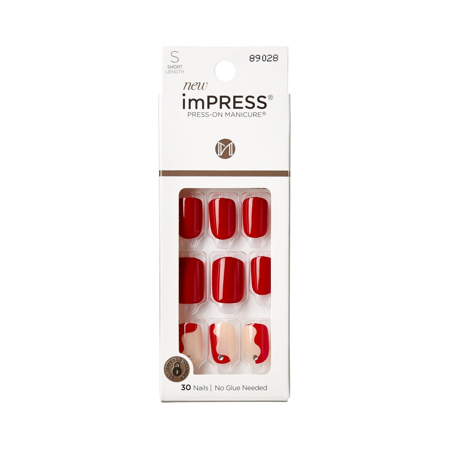 KISS imPRESS Press-On Manicure Fake Nails - Adore You, Short, Square, Red, Easy Press On, Chip Proof, Smudge Proof, Waterproof, No Dry Time Beauty & Personal Care imPRESS