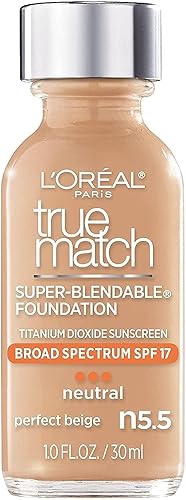 L’Oréal Paris Makeup True Match Super-Blendable Liquid Foundation, Perfect Beige N5.5, 1 Fl Oz,1 Count