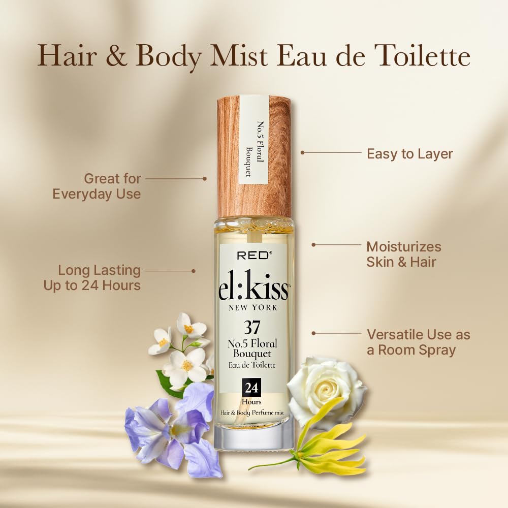 EL:KISS Hair Perfume & Body Mist, No 5 Floral Bouquet Inspired by No. 5 Eau de Toilette 30mL (1.01 Fl Oz), Hydrating & Long-Lasting, Alcohol & Mineral Beauty & Personal Care EL:KISS
