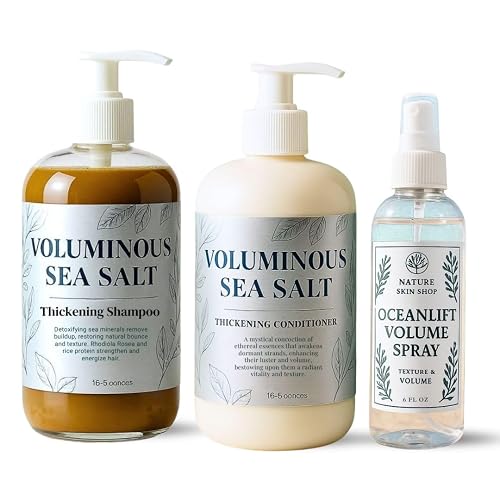 Nature Skin Shop Voluminous Hair System, 3-Piece Shampoo, Conditioner & OceanLift Spray Set for Instant Volume & Body, Thickening for Fine, Flat