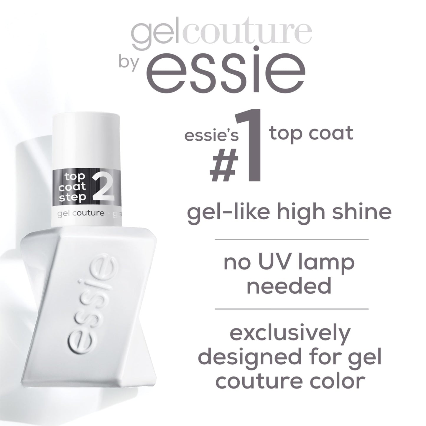 Essie Gel Couture Long-Lasting Nail Polish, Vegan, Clear, Shiny Top Coat, 0.46 fl oz