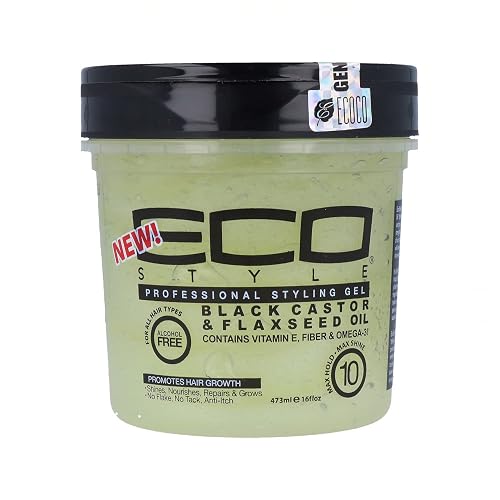 Ecoco Eco Style Gel - Black Castor Flaxseed Oil - Long Lasting Shine - Nourishes And Repairs Damaged Hair - Promotes Healthy Scalp - Provides Superior