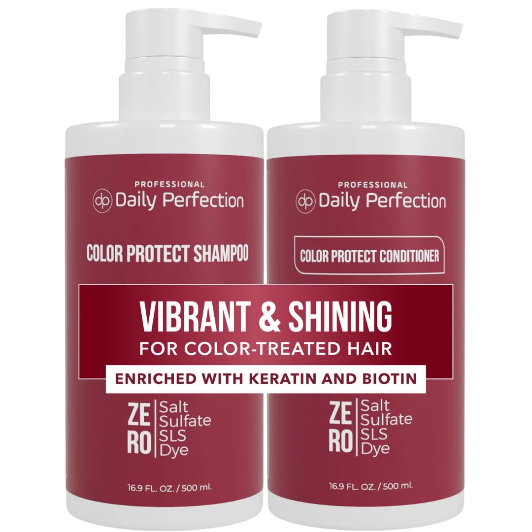 Daily Perfection Color Protect Shampoo and Conditioner Set - Vibrant and Shining Hair Care,Treated Hair with Biotin and Keratin - Salt, Sulfate