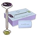 GEM PWR Amethyst + Jade Roller for Face and Neck Massage, Dual Gemstones with Durable Steel Handle and Travel Bag. Minimize Wrinkles, Reduce Puffiness