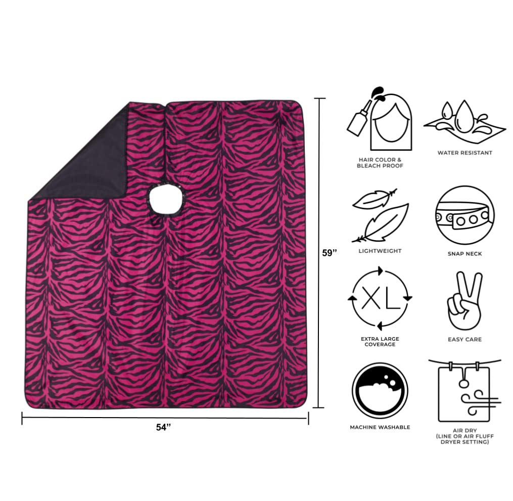 Cricket Flip Reversible Zebra All Purpose Barber Cape for Salon Professionals, Adjustable Metal Snap Neck Closure, Water Resistant & Bleach Proof