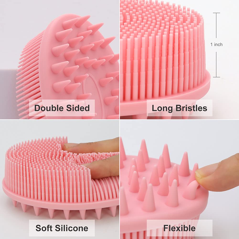 Upgrade 2 in 1 Bath and Shampoo Body Brush, Silicone Exfoliating Body Scrubber for Use in Shower, Premium Silicone Loofah, Head Scrubber, Scalp