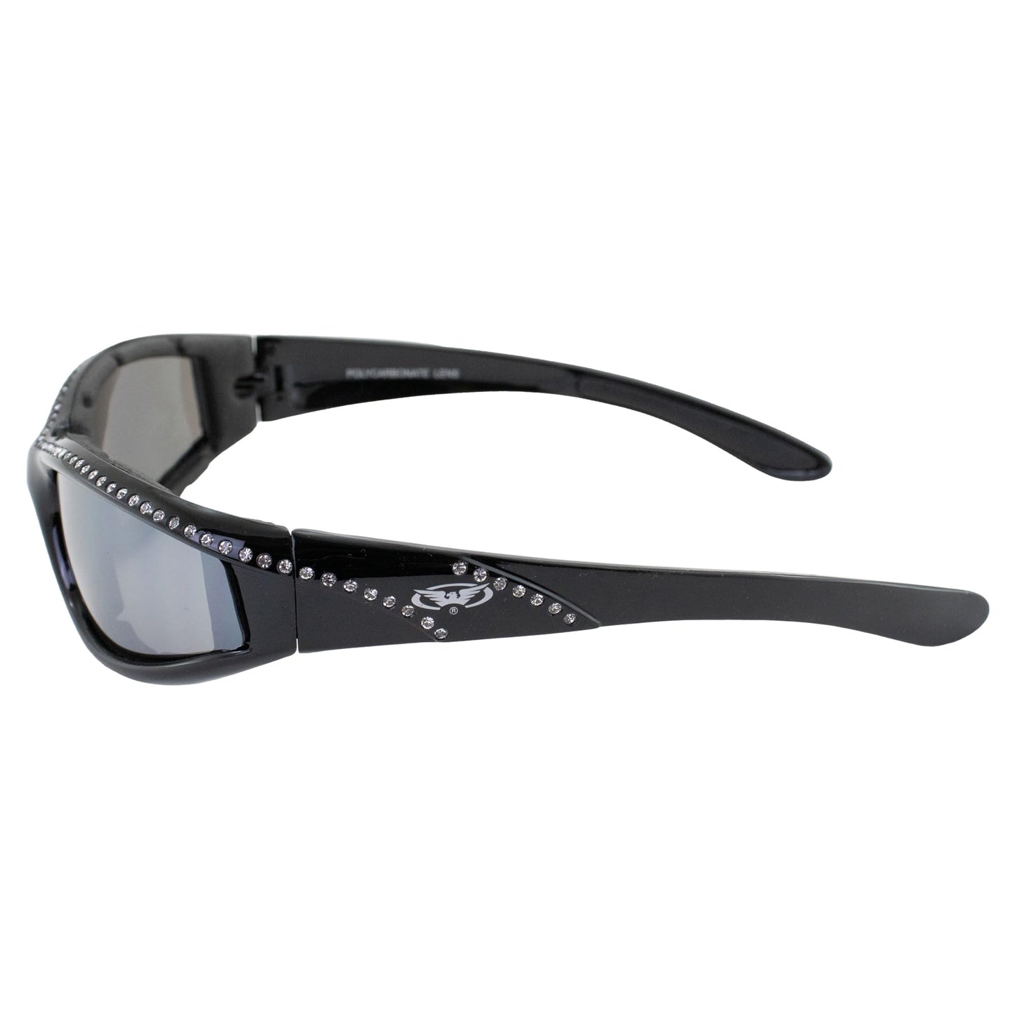 Global Vision Eyewear Marilyn 11 Women's Padded Bling Black Motorcycle Sunglasses Flash Mirror Lenses