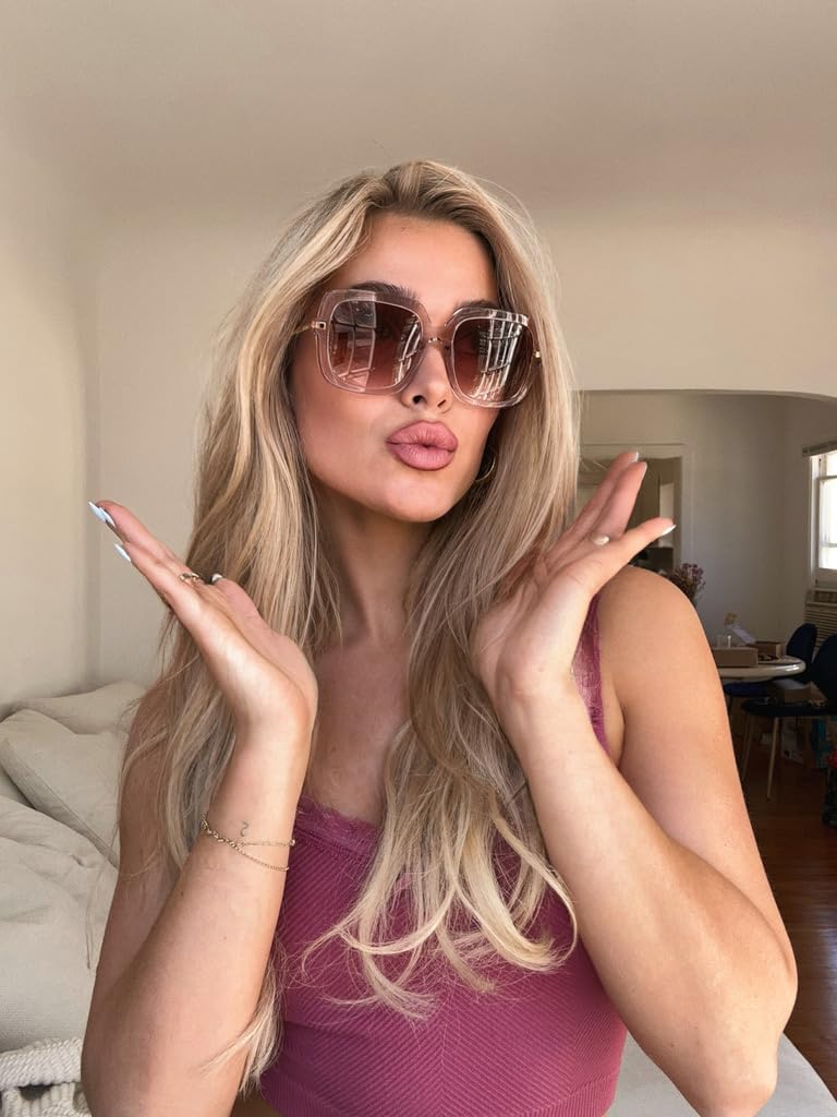 DIFF Sandra Oversized Square Sunglasses for Women | 100% UVA/UVB Protection | Light Pink Crystal + Dusk Gradient