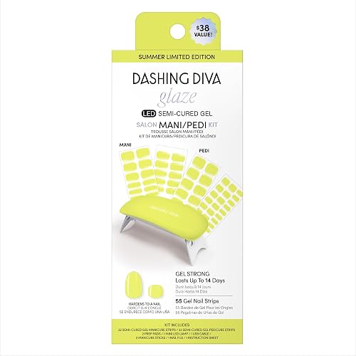 Dashing Diva Glaze Mani Pedi Kit - The Limone Glaze - Comes with LED Nail Lamp - Long Lasting, Semicured Gel Nail Strips for Toes & Hands Beauty & Personal Care Dashing Diva