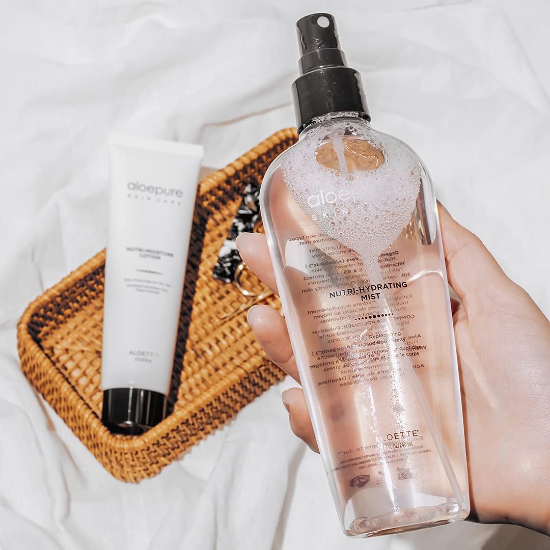 Aloette Nutri-Hydrating Mist After Sun Spray - Aloe Vera Facial & Body Mist with Silk Amino Acids, Vitamins A, E, C & B5 - Hydrating Face, Neck & Skin