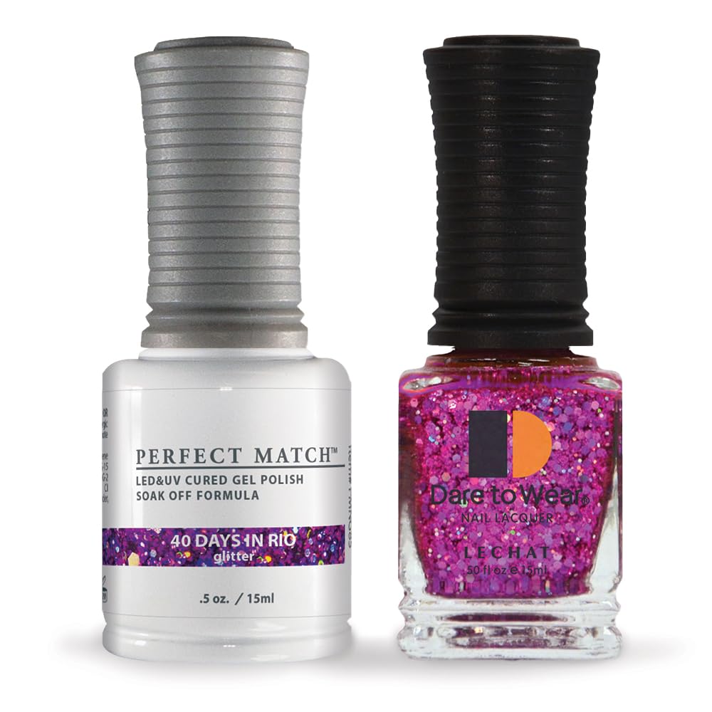 LeChat - Perfect Match Gel Polish - 40 Days In Rio - Purple and Pink Holographic Hexes and Pink Micro Glitter on a Sheer Orchid Base - (0.5 Ounce) Beauty & Personal Care LECHAT