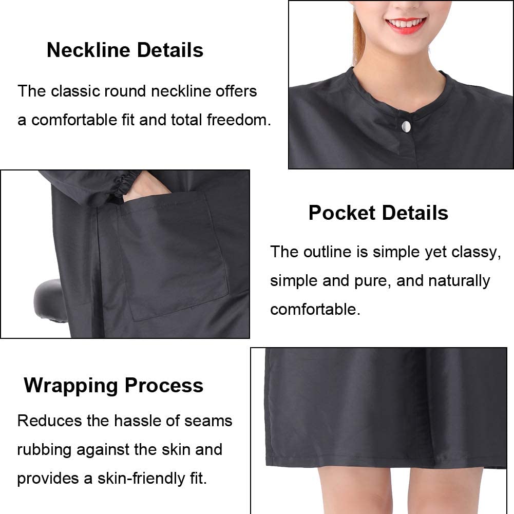 TILYIALA Professional Salon Smock Stylist Jacket Waterproof Hairdressing Cape Barber Apron Pet Grooming Workwear (Snap, Black, Medium)