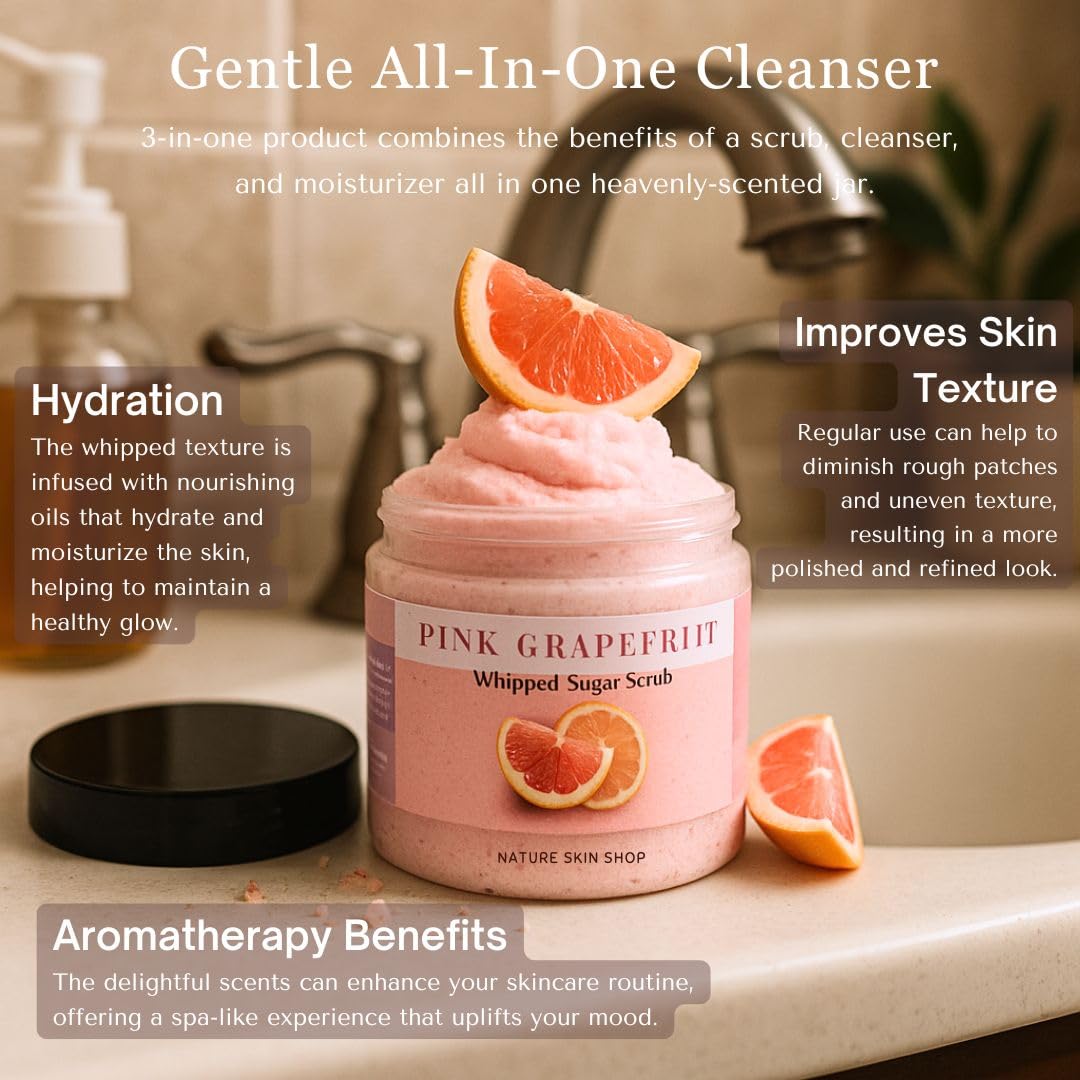Nature Skin Shop Watermelon Whipped Sugar Scrub, 8oz Foaming Body Polish for Dry Skin & a Summer Glow