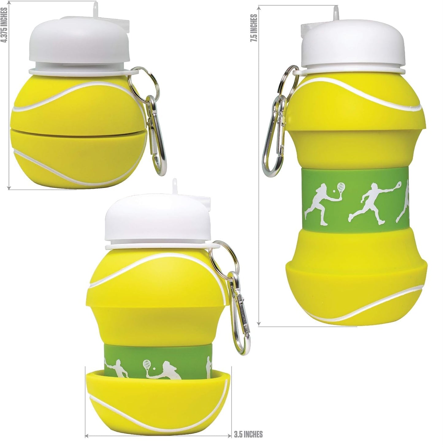 Maccabi Art Clip-On Collapsible BPA-Free Silicone Tennis Ball Water Bottle for Kids, 18 Oz. Size