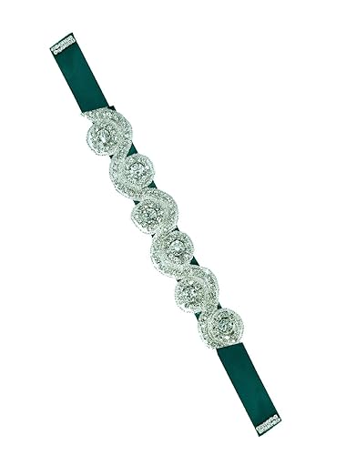 uxcell Women Beaded Rhinestone Satin Ribbon Bridal Belt Green