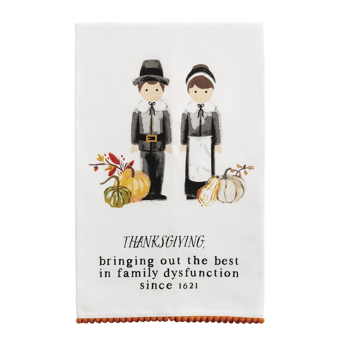 Mud Pie Thanksgiving Pilgrims Pom Towel