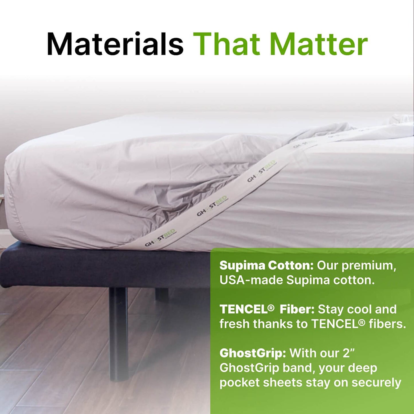 GhostBed Twin XL Cooling Supima Cotton and Tencel Luxury Sheet Set - Wrinkle Resistant with Deep Pockets, 3 Piece, Gray