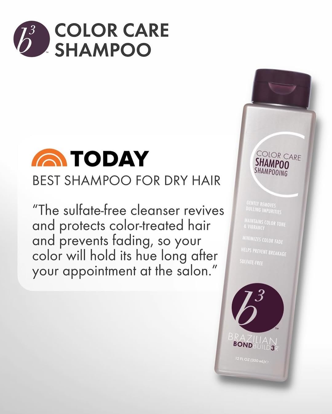 B3 BRAZILIAN BONDBUILDER Color Care Shampoo & Conditioner with Ionic Colour Lock Set Purifies, Hydrates, Detangles & Protects Color Treated Hair