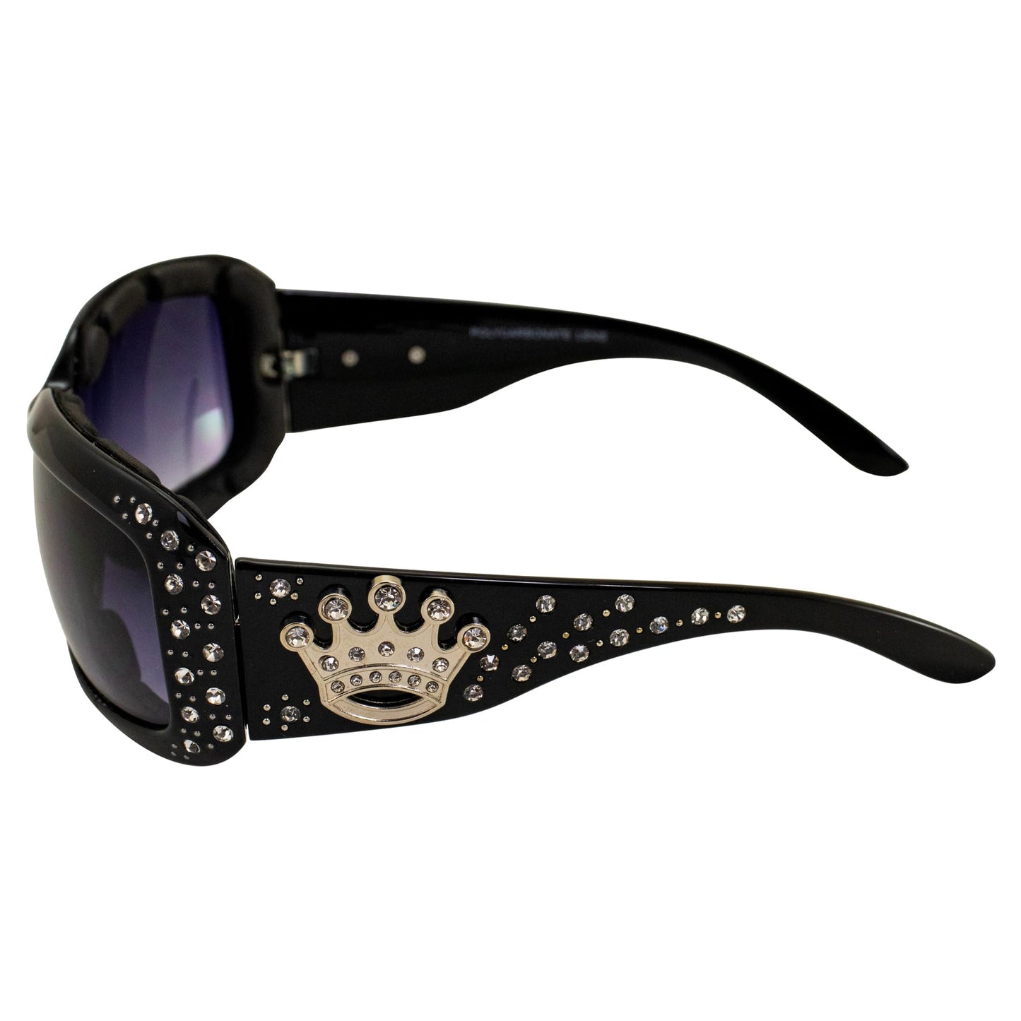 Rodeo Queen Motorcycle Womens Sunglasses Gloss Black Frame with Bling Rhinestones & Smoke Gradient Lens