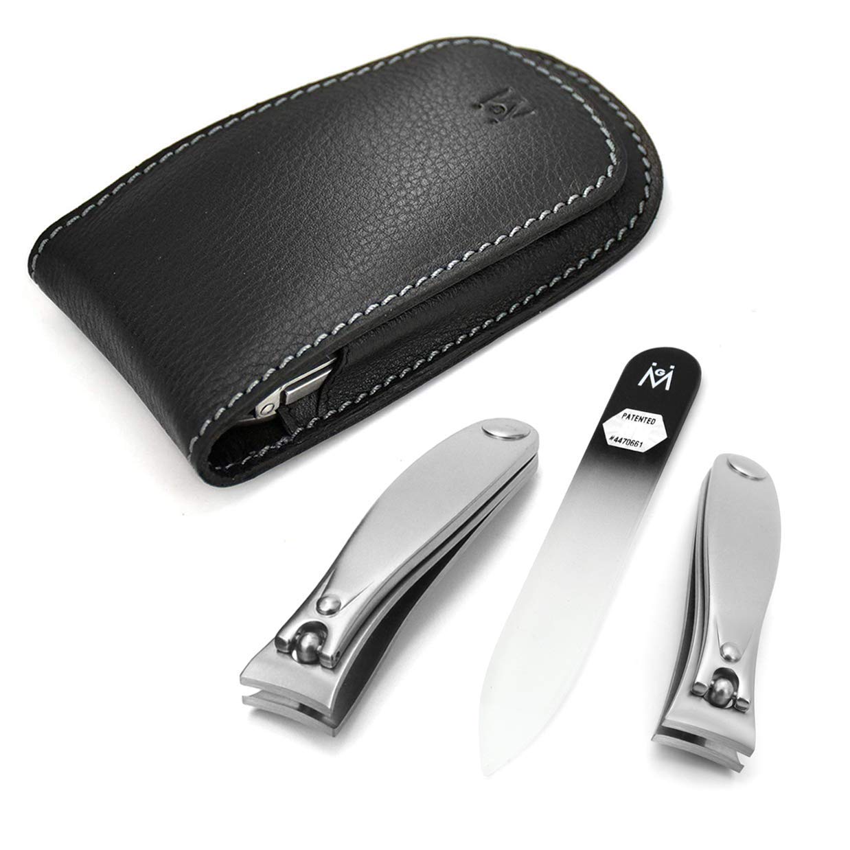 GERMANIKURE 3pc Travel Manicure Set - FINOX Stainless Steel Tools Handmade in Solingen Germany: Fingernail Clipper, Toenail Clipper, Glass Nail File
